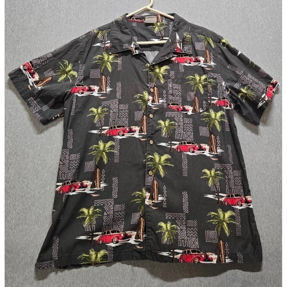 Barefoot in Paradise Aloha Royals Hawaiian Shirt Mens Large Black Camp Collar